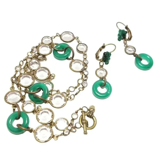 Antique All Glass Art Deco Necklace Set (A2690)
